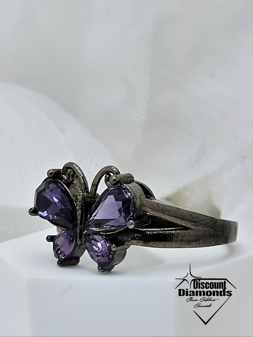 Gothic and Vintage style Black Gold Rainbow Zircon Butterfly Ring - Picture 4 of 7